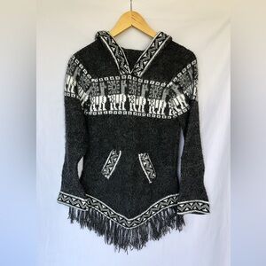 Alpaca Black Tribal Latin American Indigenous Sweater with Fringe